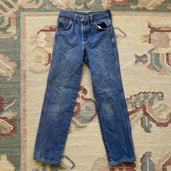Wrangler Denim - Vintage 70s Wrangler 24x26 Blue Jeans Talon Zipper Straight Leg Student 601